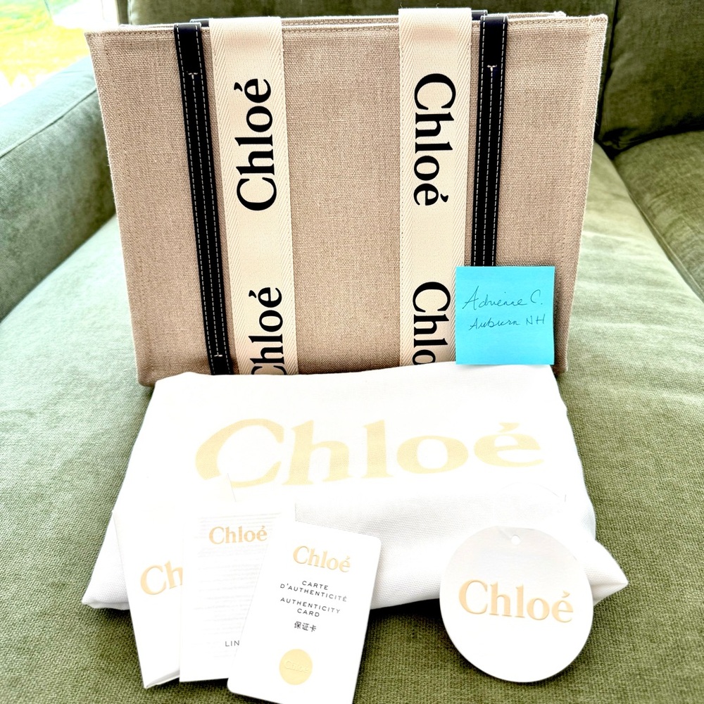 CHLOE WOODY TOTE BAG IN LINEN Medium